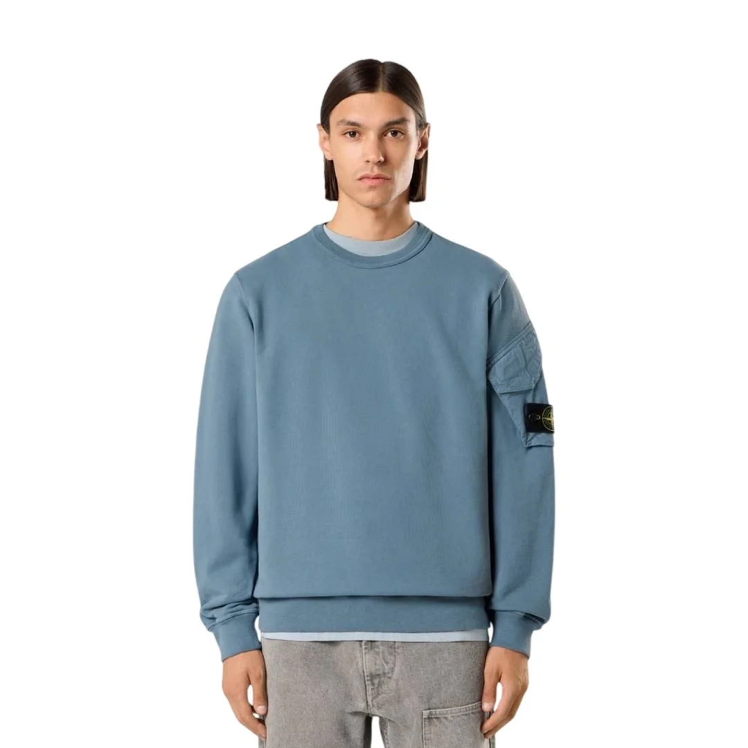 Мужской свитшот Stone Island Regular-fit Crewneck With Sleeve Pocket, стальной синий