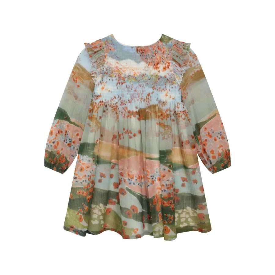 Платье с воланами и графическим принтом Jardin Chloé, Multicoloured