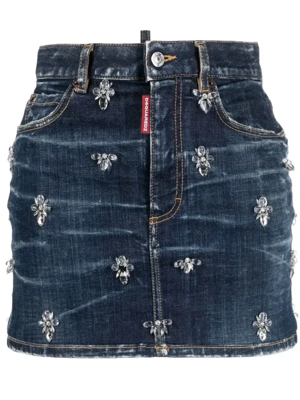 Джинсовая юбка, украшенная кристаллами Dsquared2, синий