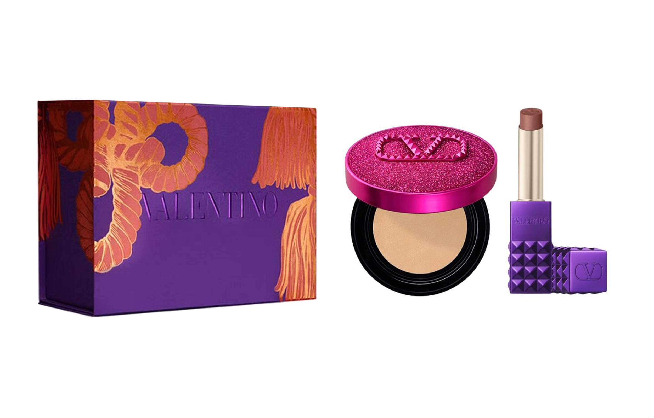 

Valentino Ограниченный новогодний набор Wild Purple Stud помада с Fantasy Pink воздушной подушкой натуральный 2,3г+12г