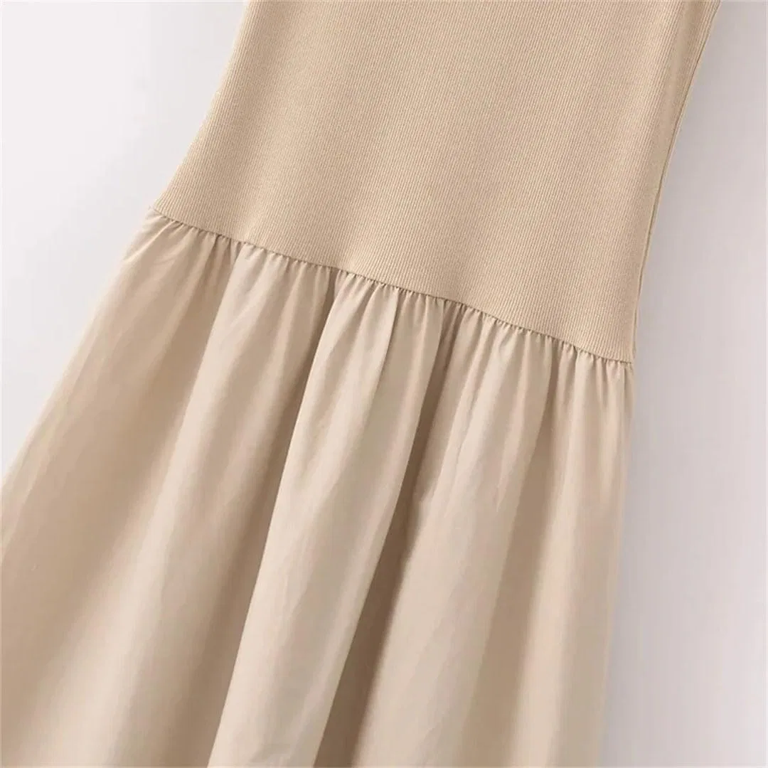 Женское длинное платье V-образный вырез без рукавов Khaki — фото 4