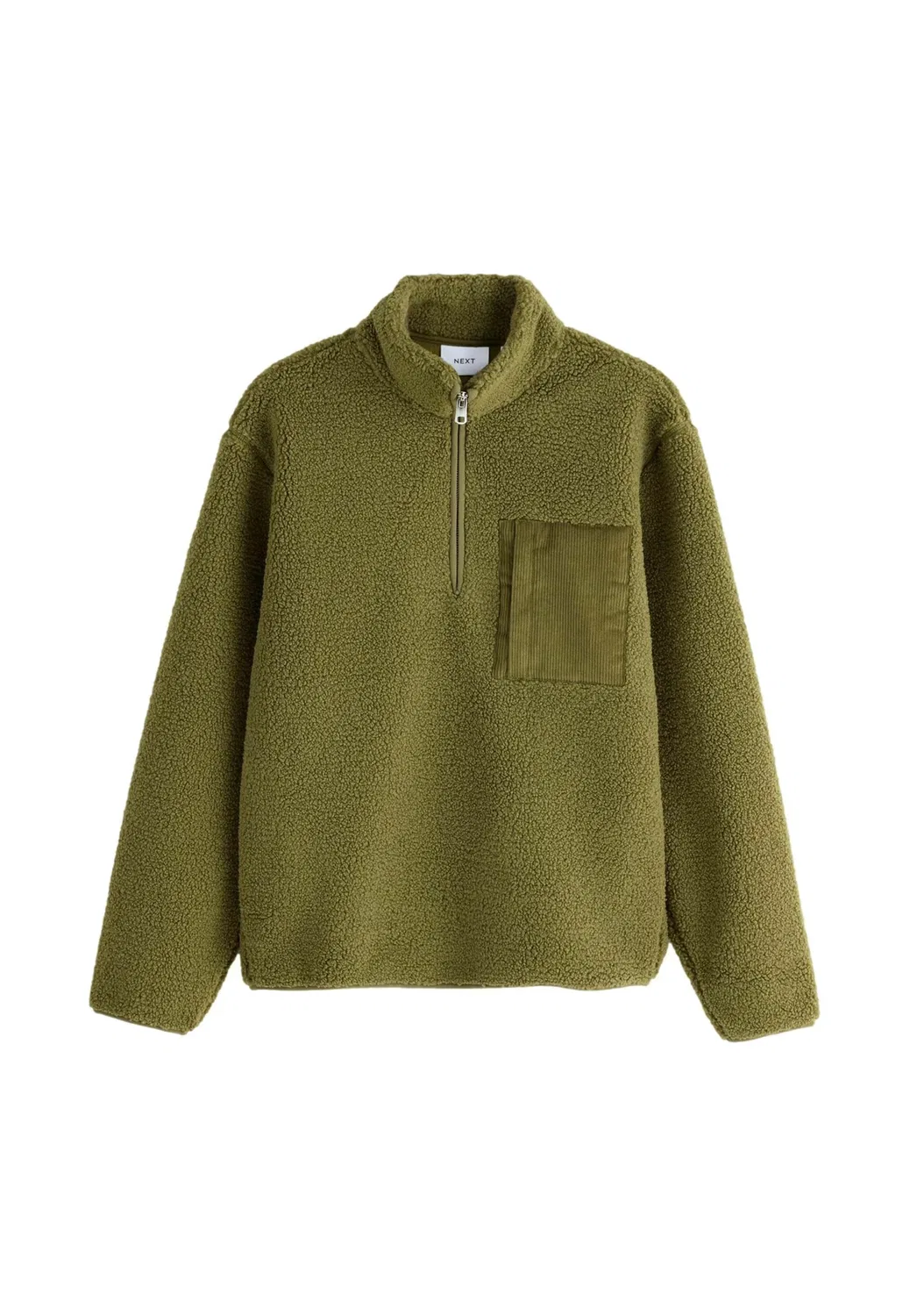 Флисовый джемпер Borg с молнией до середины груди Next, Olive Green