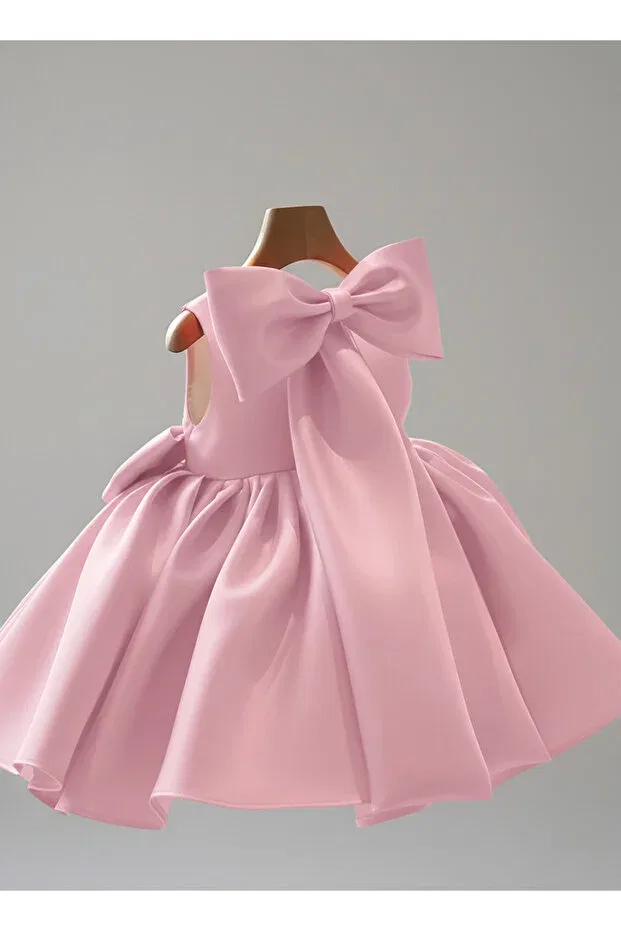 Детское платье для девочек сатиновое A-line с бантом Melek Golden, Pink — фото 2