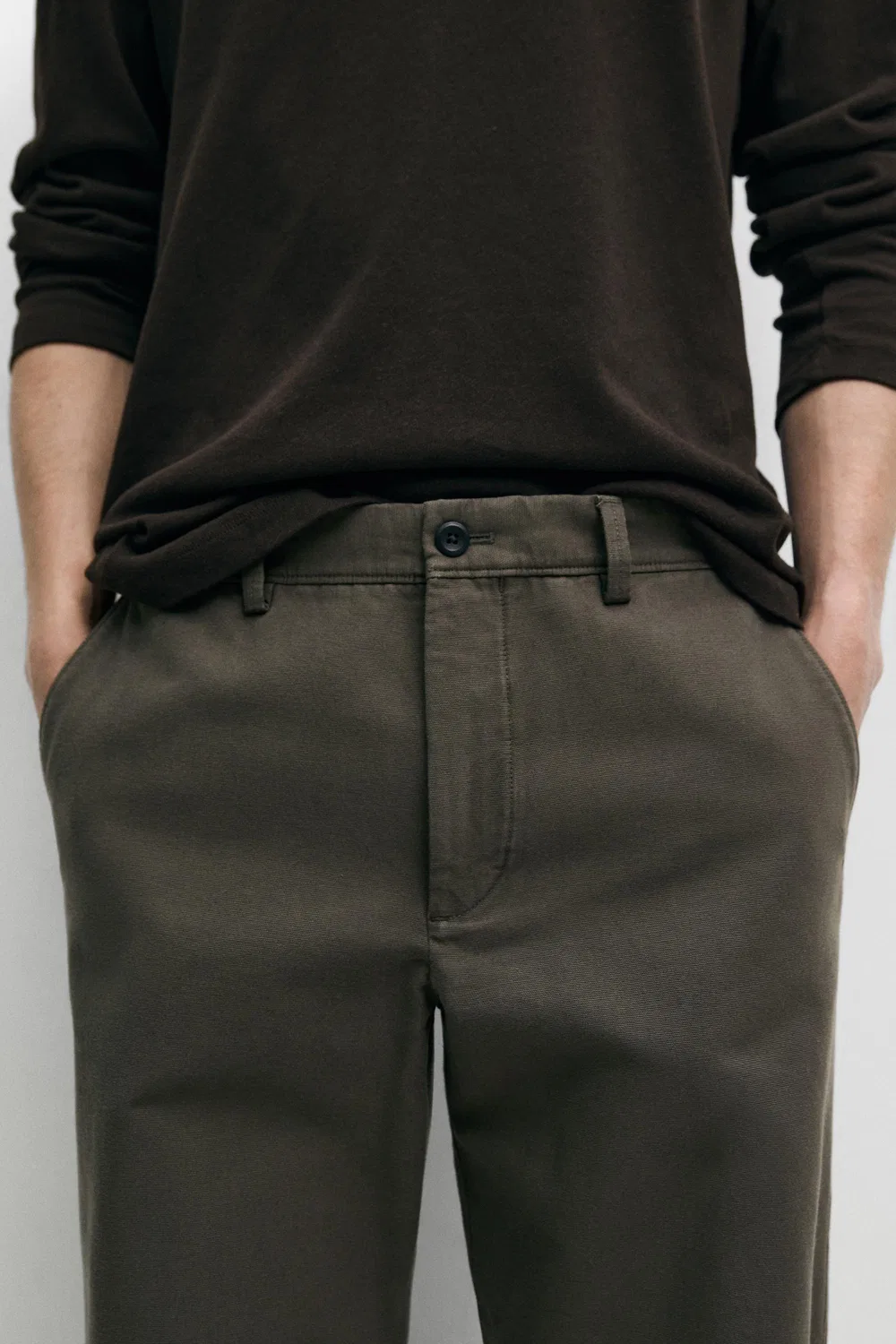 Хлопковые брюки зауженного кроя Massimo Dutti, зеленый — фото 4