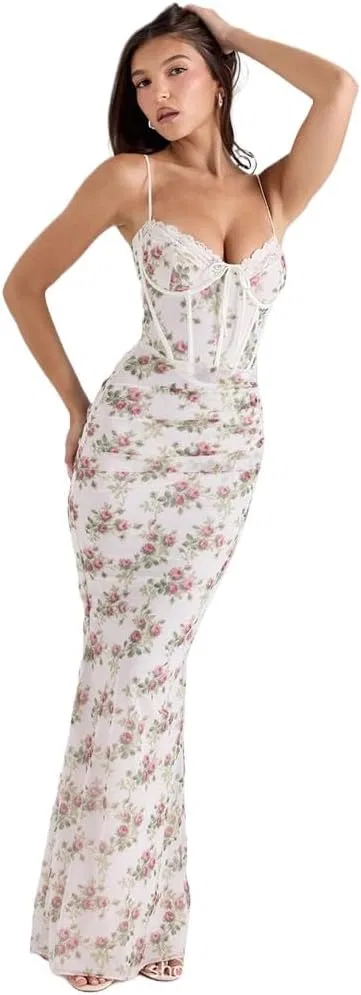 Женское вечернее платье-корсет с цветочным принтом, Floral Print