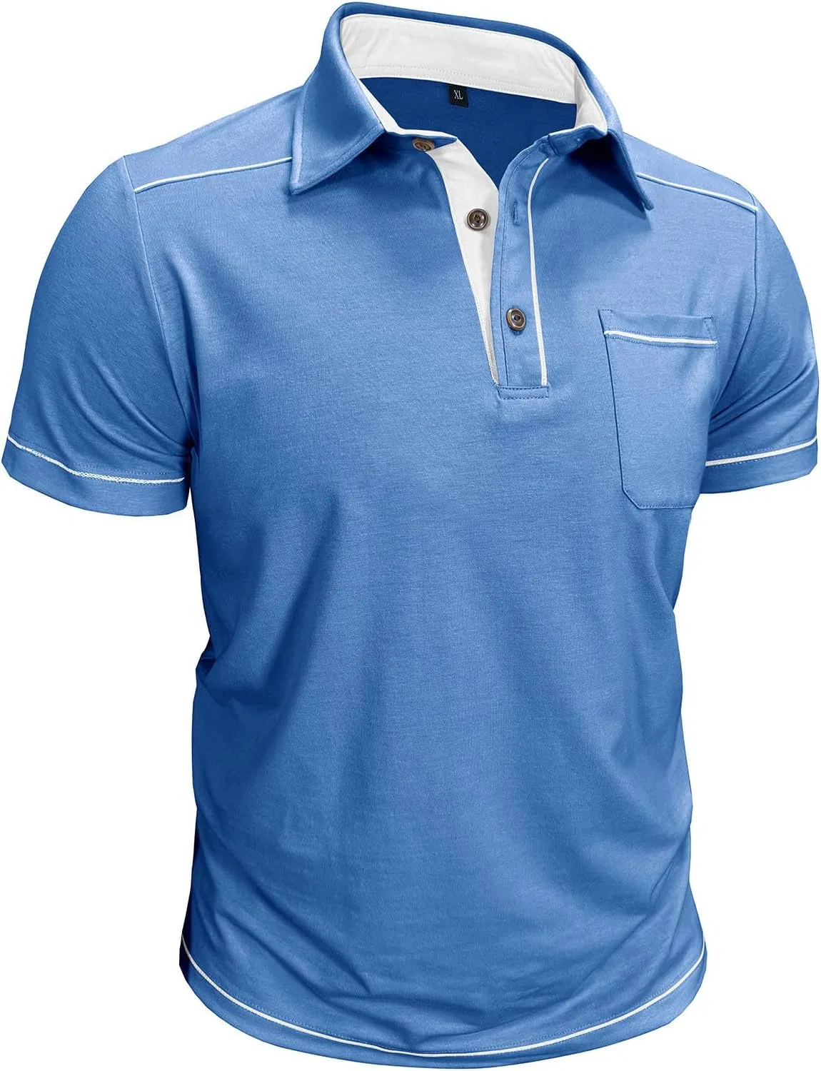 Мужская классическая футболка с воротником и карманом, Light Blue — фото 4
