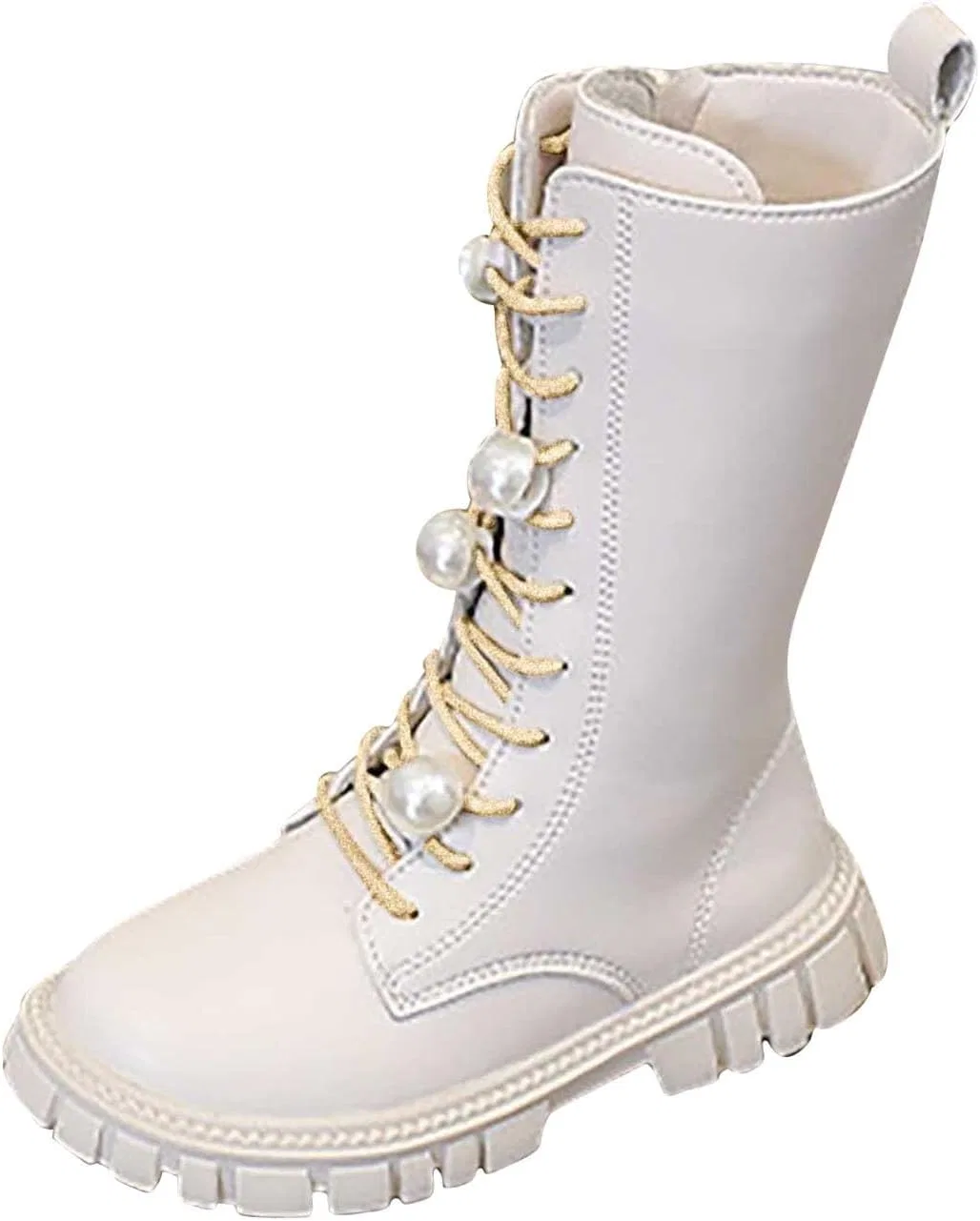 Детские ботинки для девочек с жемчугом на шнуровке Zzalalana, Beige