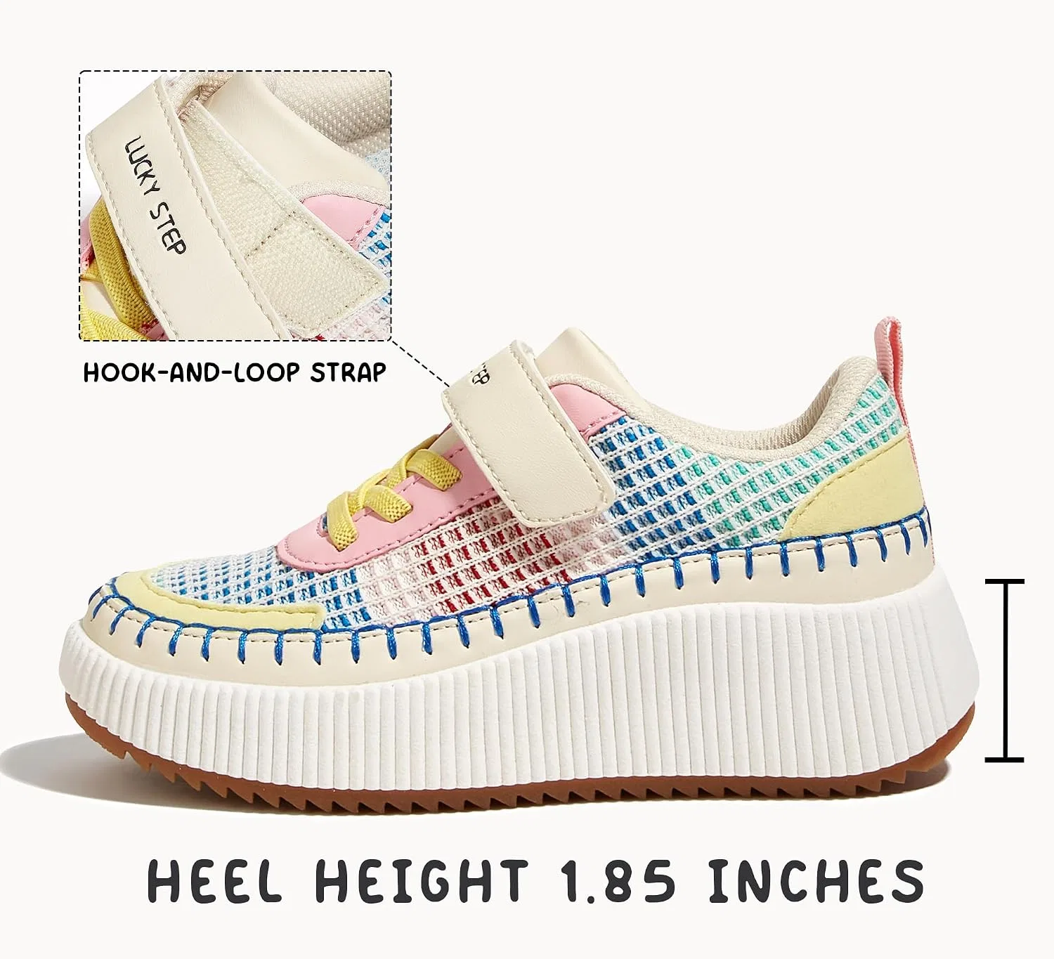 Детские кроссовки для девочек с блестками LUCKY STEP, Pink/Yellow Multi Knit — фото 3