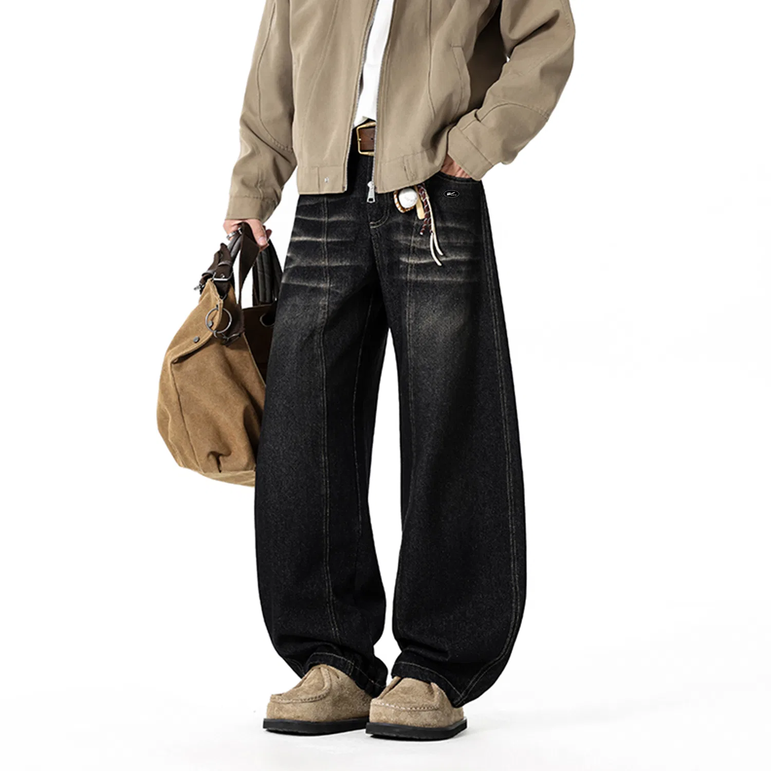 Детские джинсы свободного кроя с широкими штанинами, Unisex Moderate Wide Leg Pants WARRIOR, Black
