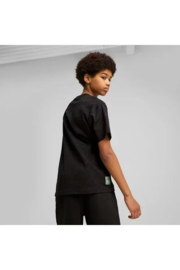 Детская футболка для девочек с принтом X tmnt relaxed aop tee Puma, Puma Black — фото 2