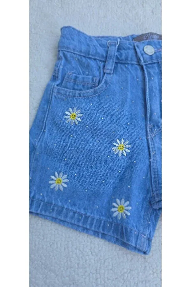 Детские джинсовые шорты для девочек с вышивкой Bilge Trend, Blue — фото 3