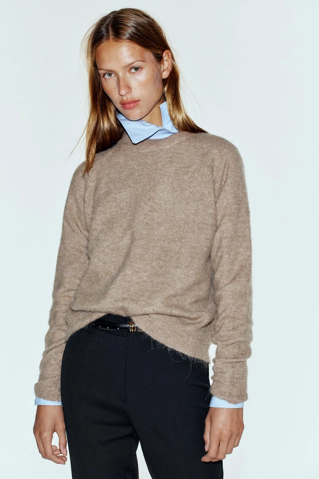 Джемпер Zara Con Lana Y Alpaca, коричневый/серо-коричневый