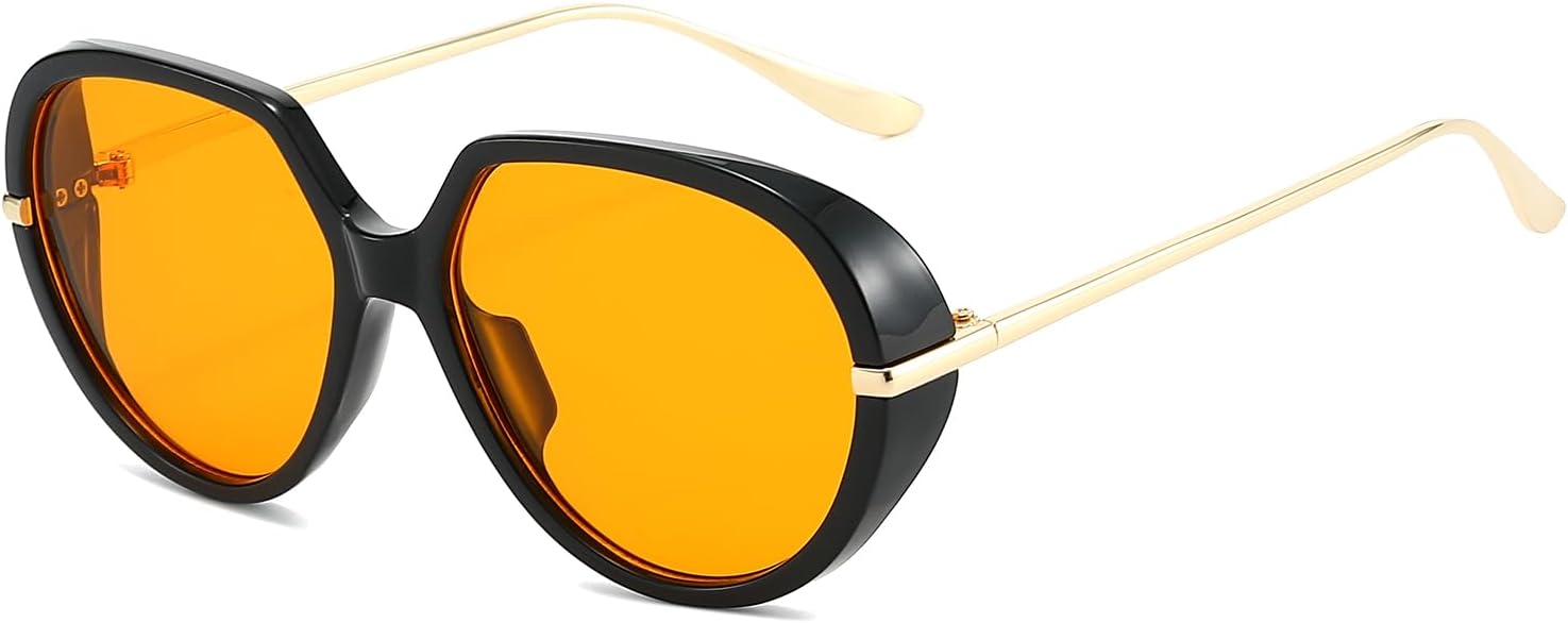 

Солнцезащитные очки LJCZKA увеличенного размера в стиле «пилот» для женщин и мужчин, ретро-круглые солнцезащитные очки в стиле 70-х, модные, с защитой от УФ-излучения UV400, Black Orange