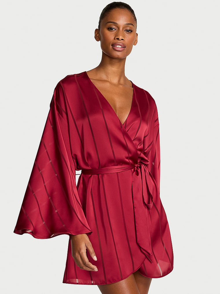 

Короткий халат из прозрачной атласной ткани в полоску Victoria'S Secret, red lacquer