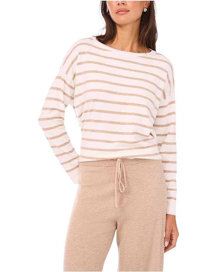 

Женский свитер Vince Camuto Stripe Long Sleeve With Rolled Edge, Antique White/Warm Oatmeal Heather