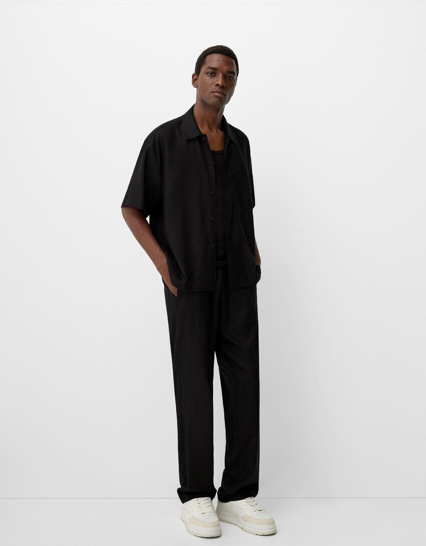 

Широкие льняные брюки Bershka, черный