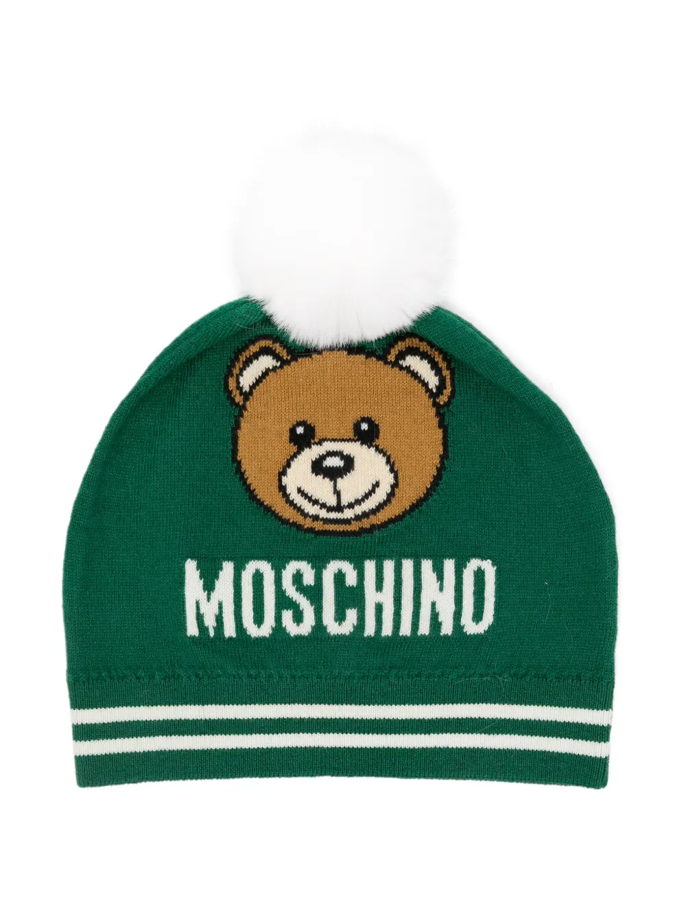 

Шапка бини вязки интарсия с логотипом Moschino Kids, зеленый