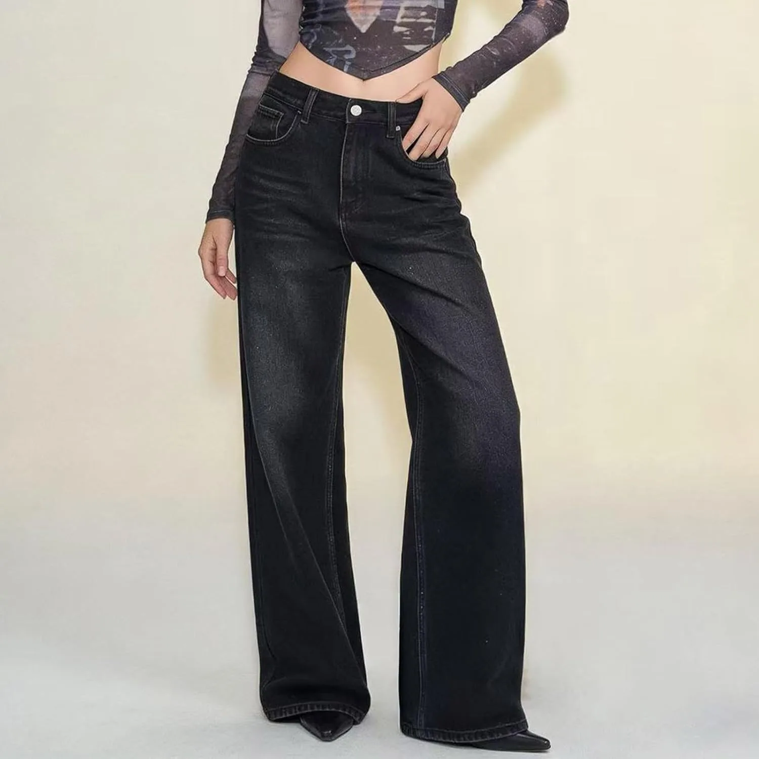 Джинсы для женщин High Waisted Denim Wide Trousers Bootcut Relaxed Fit — фото 2