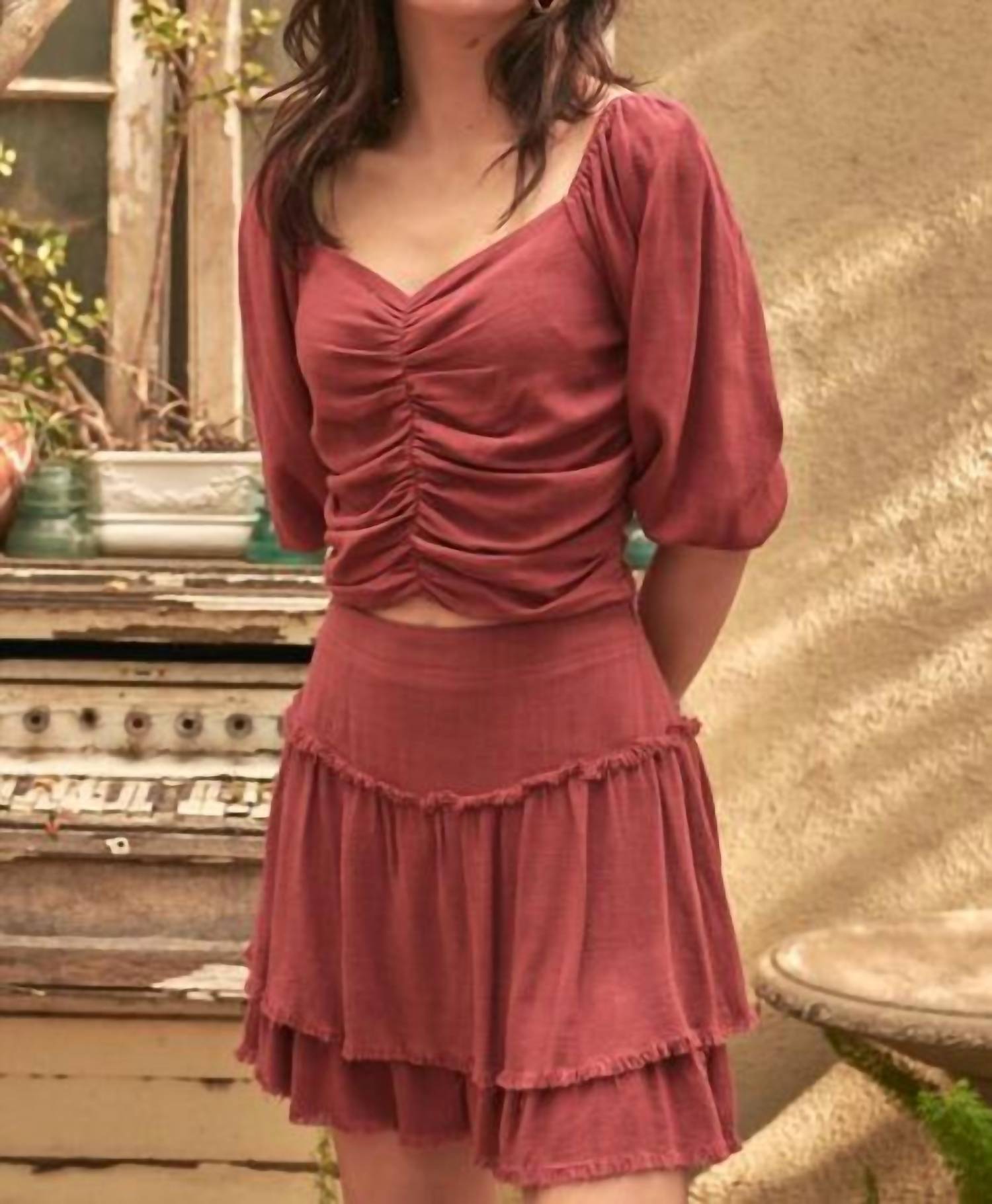 

Топ Sweetheart с оборками в цвете Crimson mittoshop