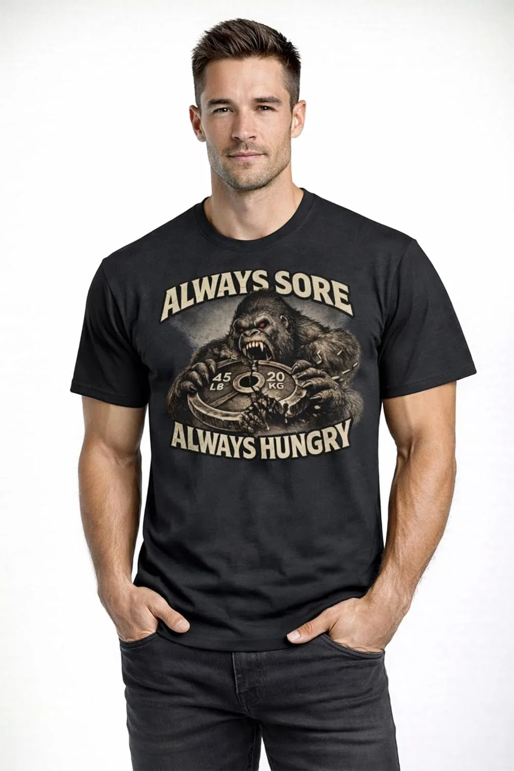 Футболка Always Sore Always Hungry Gorilla - Dark Motivation для тренажерного зала, силовых тренировок и развития стойкости GENERIC, серый — фото 2