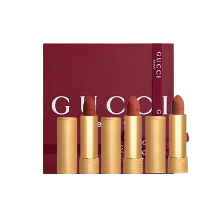 GUCCI Подарочный набор матовой помады Pleuche Velvet Mist, 3.5г+3.5г+3.5г, Three-Piece Set: Glow Lip Balm #515+Silky Lip Balm #25+Velvet Lip Balm #505 — фото 2