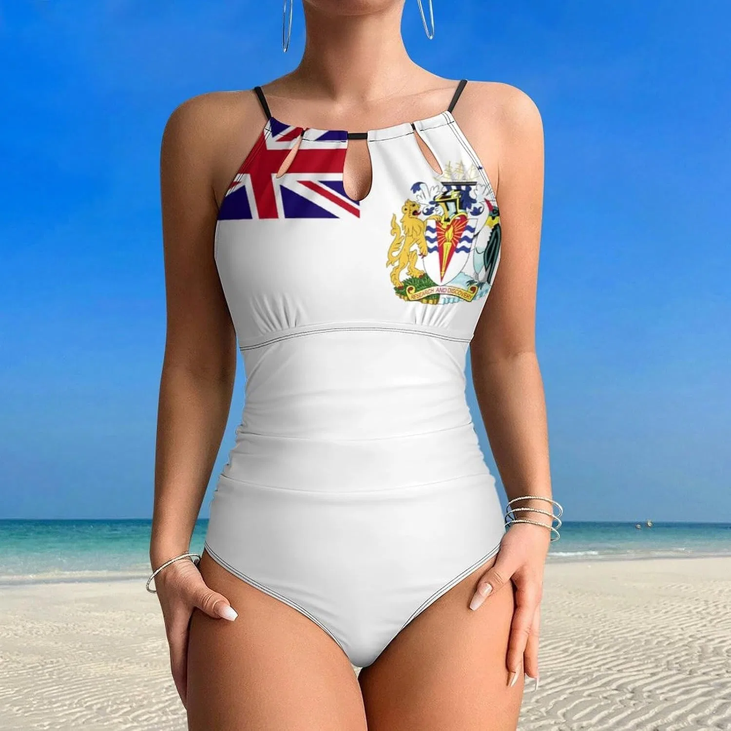 Женский цельный купальник с узором флага Доминиканы One-Piece, Style-4 — фото 2