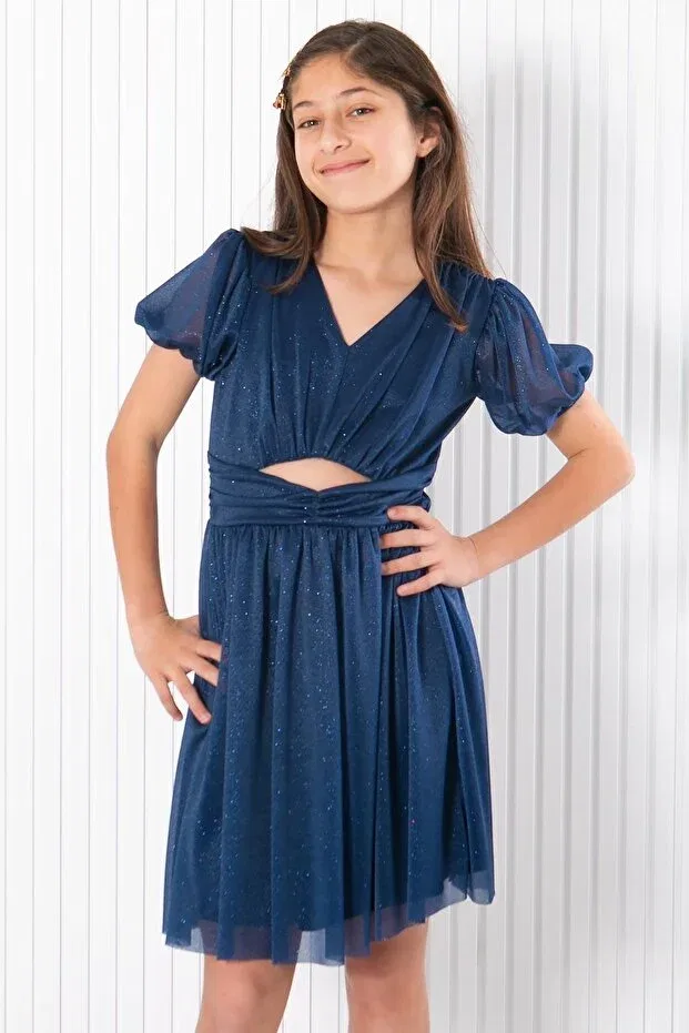Детское платье для девочек из тюля с пайетками Denimini, Navy Blue