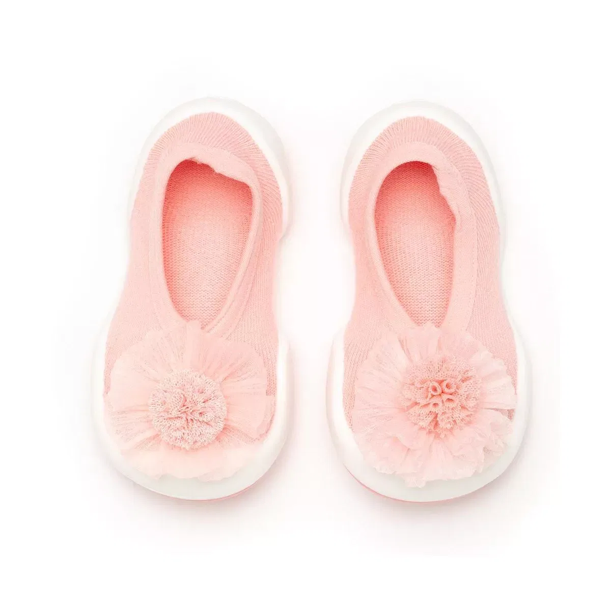 Детские туфли-носки для девочек с цветком Flat Pompom Komuello, Pink — фото 2