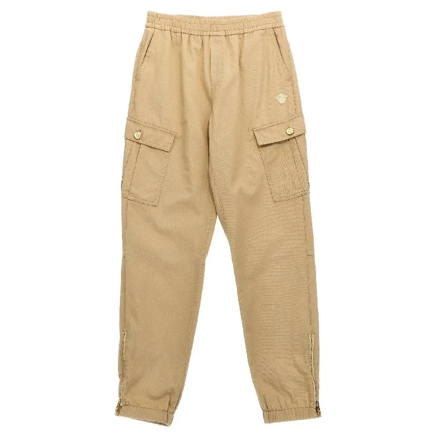 Брюки хлопковые с вышивкой Medusa Logo Young Versace, Beige