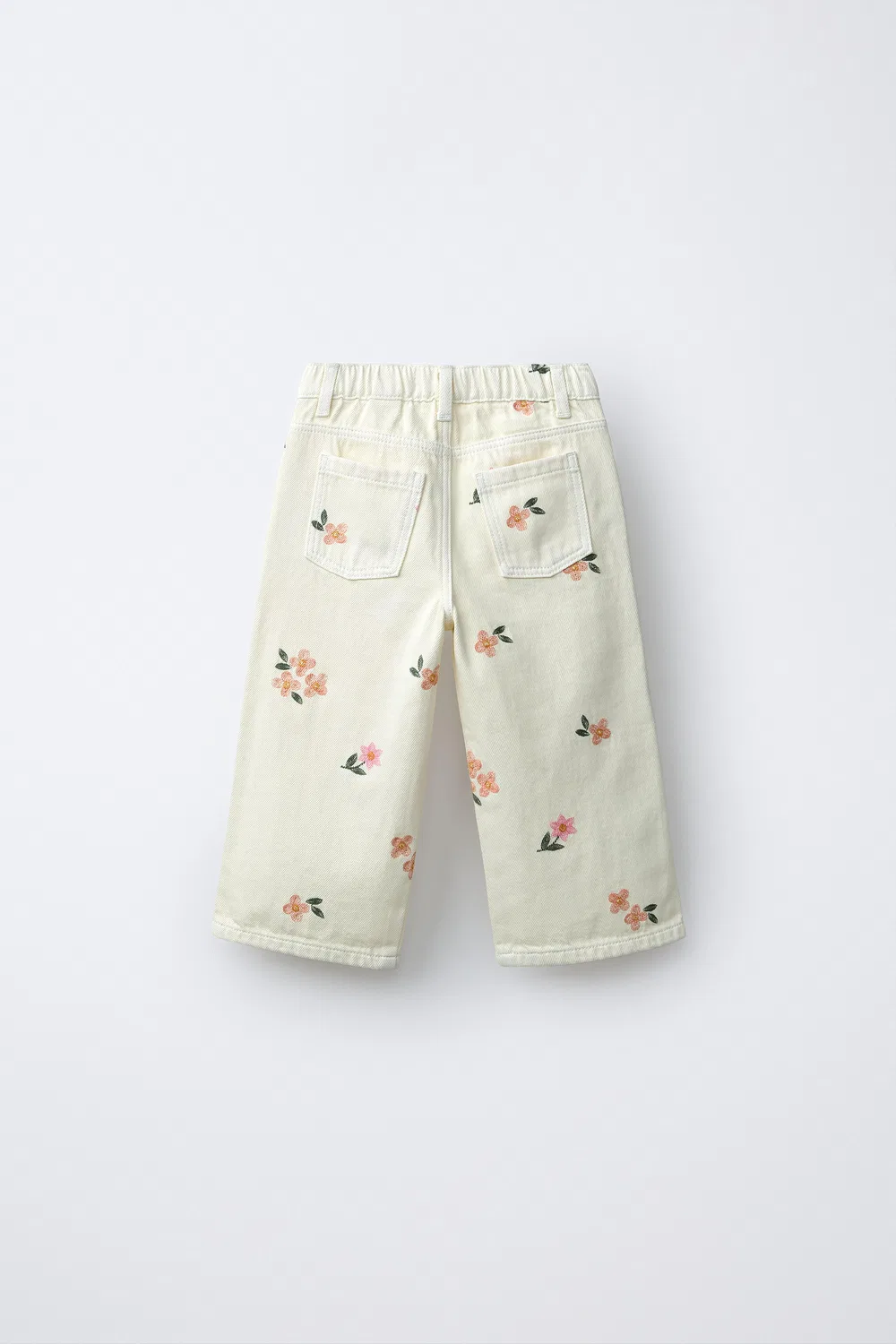 Брюки-кюлоты из саржи с вышитыми цветами ZARA, Ecru — фото 2