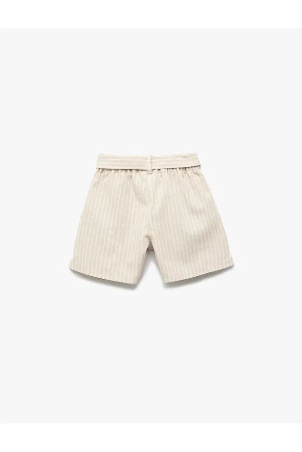 Детские шорты для девочек льняные с поясом Striped Koton, Ecru Striped — фото 2