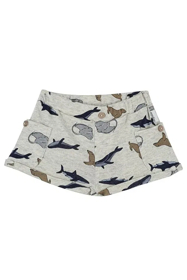Детские шорты для мальчиков с принтом Organic Gray Melange Sea Life Antebies, Blue — фото 2