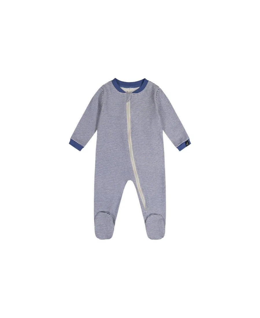 Детский хлопковый пижама-слип с длинным рукавом, модель с принтом Deux par Deux, Blue Printed Stripes