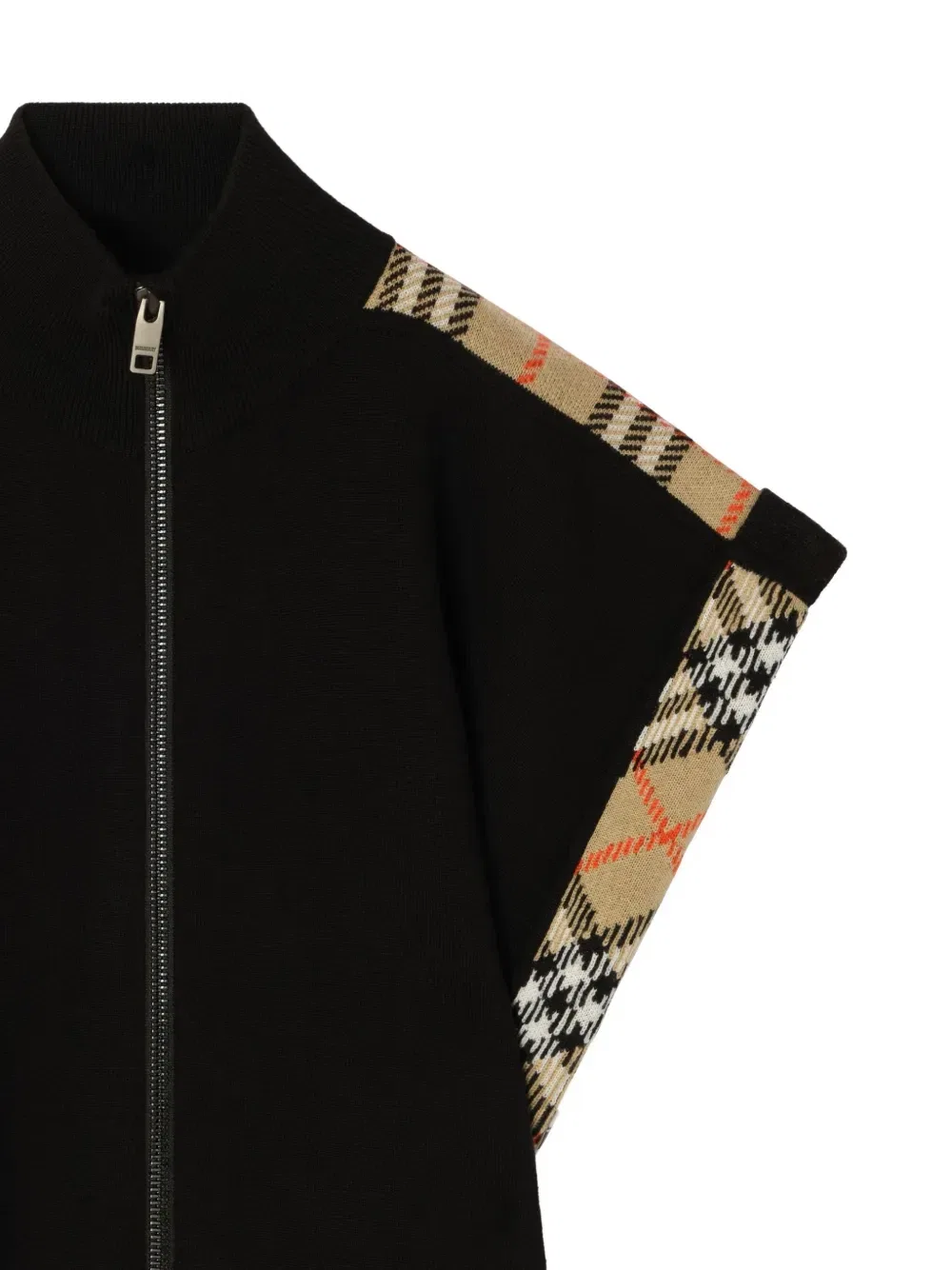 Кейп из шерсти с делкой в клетку Check Burberry Kids, черный — фото 3
