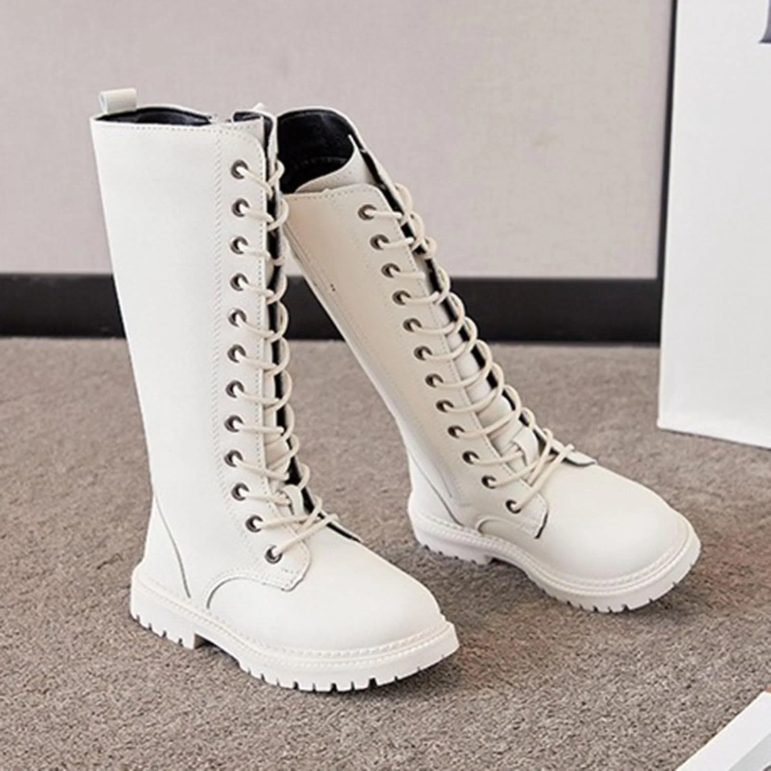 Детские ботинки в стиле гранж с принтом Combat Lace Up Punk Boot, Beige — фото 2