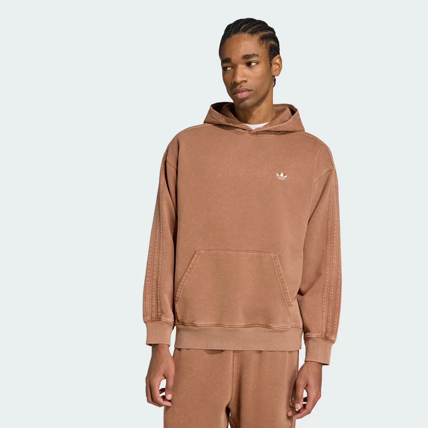 Мужское худи свободного кроя на шнурке Trefoil Essentials Washed Loose Hoodie Adidas Originals, коричневый