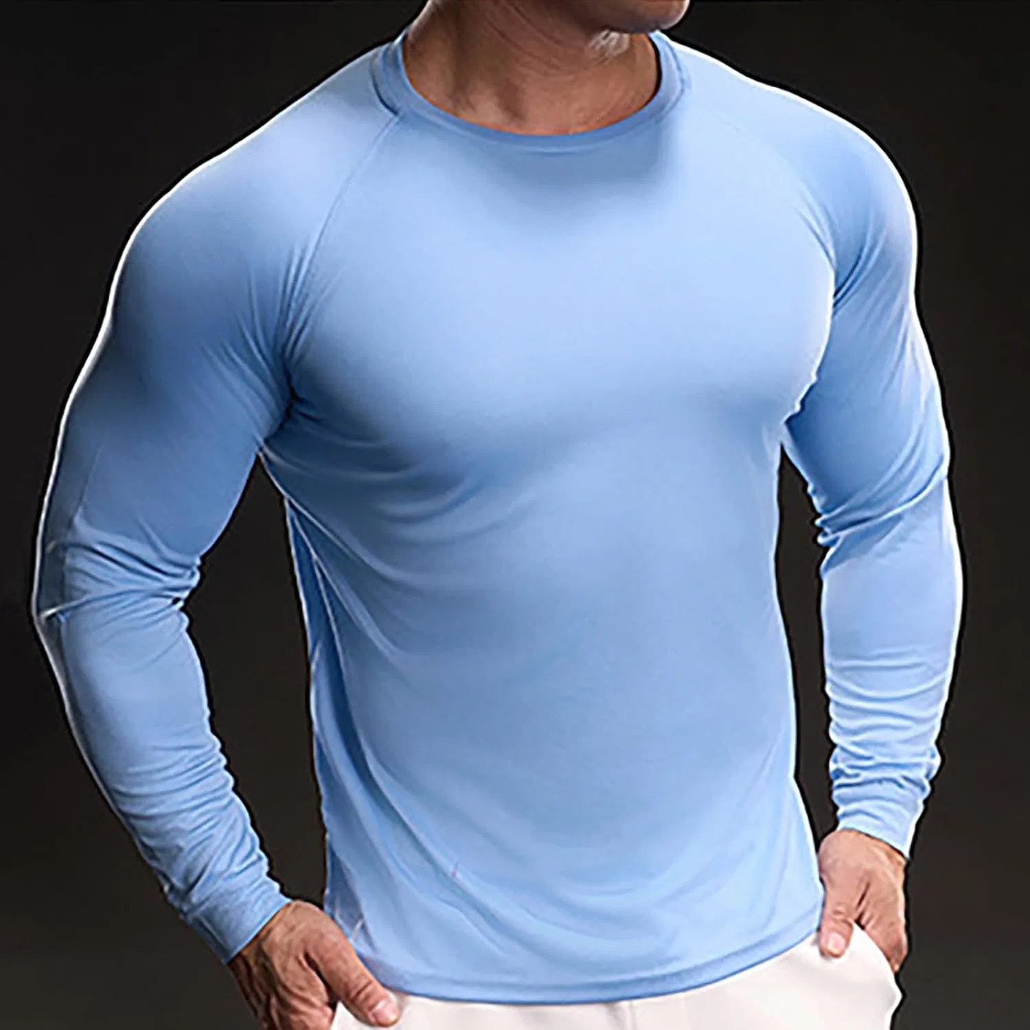 Мужская компрессионная футболка с длинным рукавом, Sky Blue — фото 3