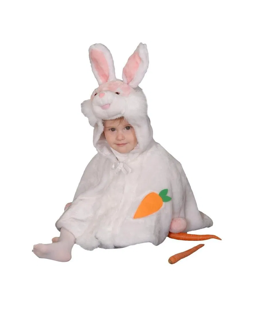 Детский костюм зайца с капюшоном и вышивкой морковки Dress Up America, White