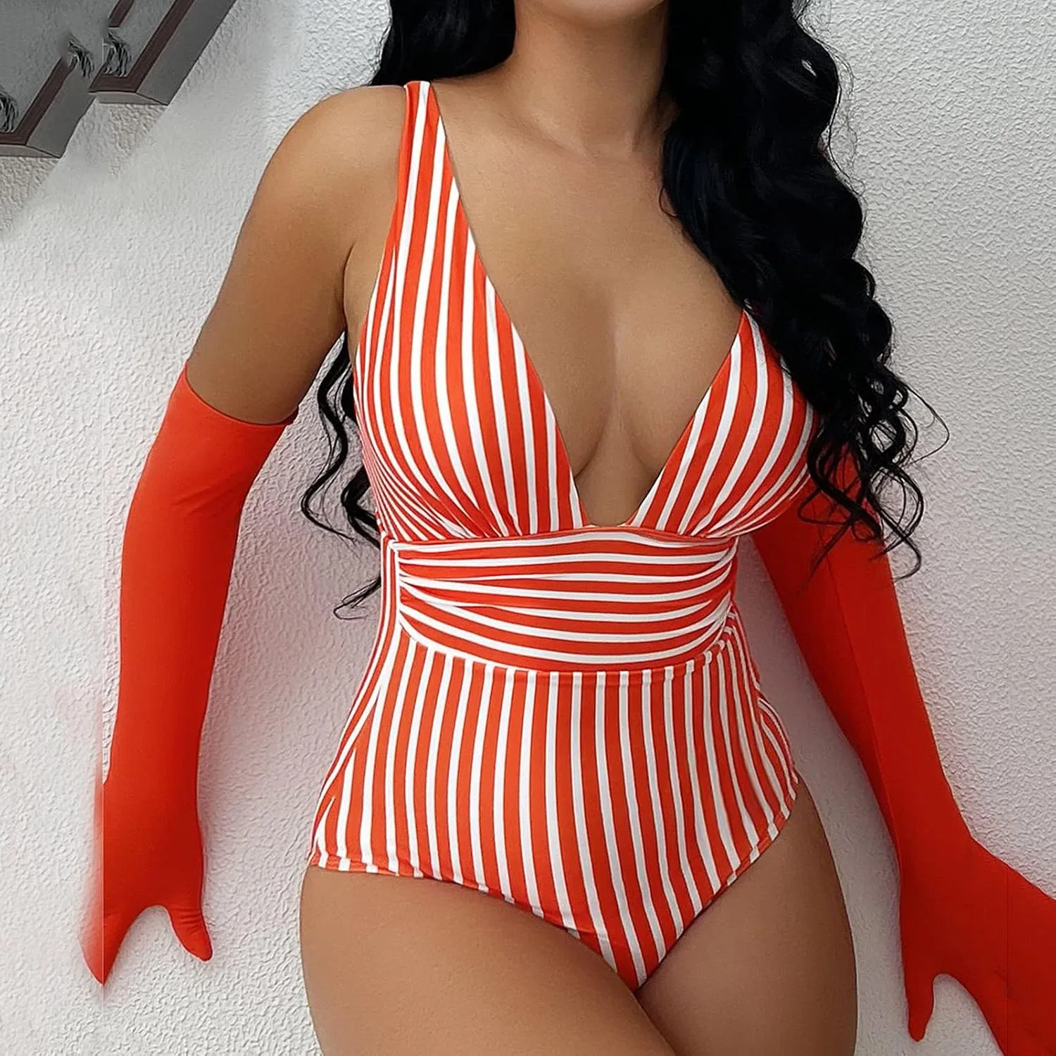Женский цельный купальник с утяжкой живота Solid Color, Red — фото 2