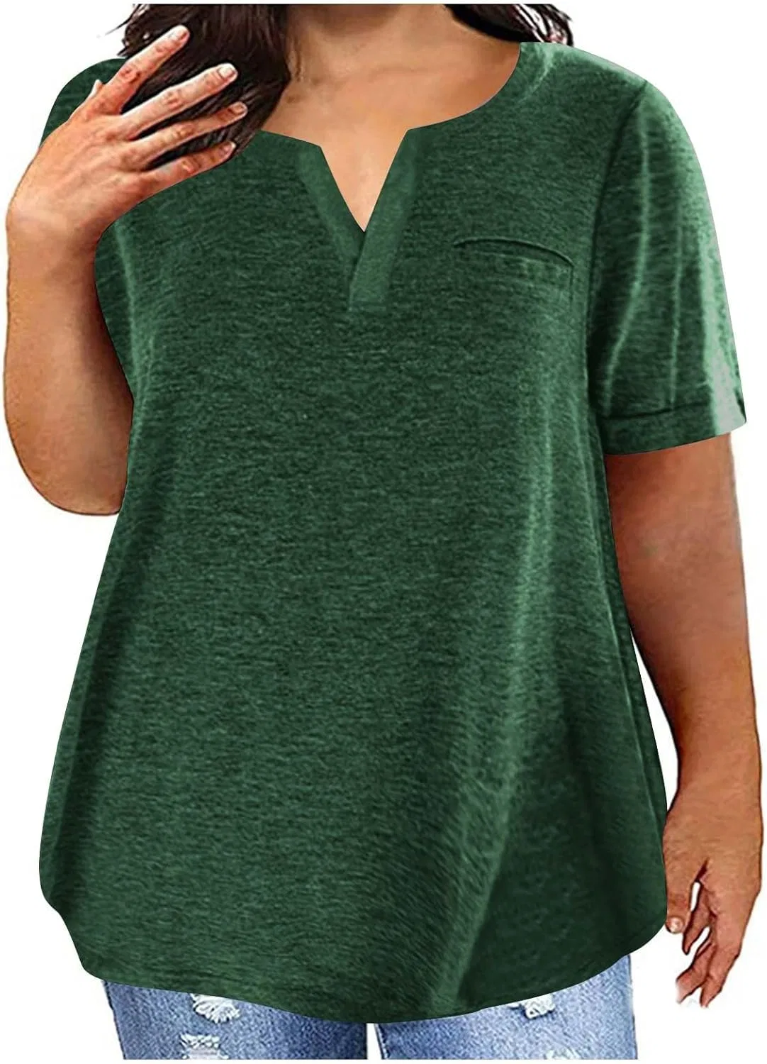 Женская свободная футболка с вырезом хенли Oversized, Army Green