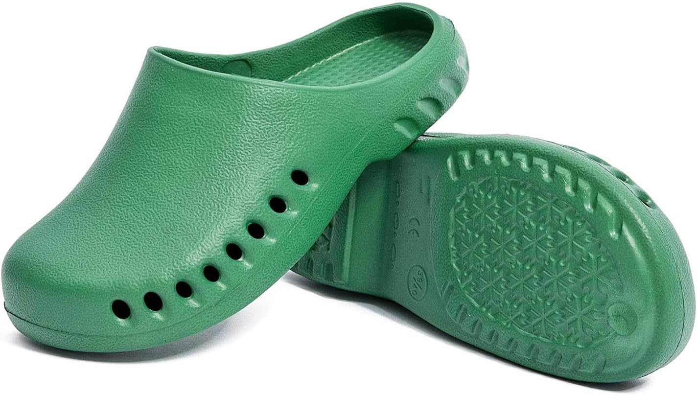 

Рабочие сабо с поддержкой свода стопы, дышащие нескользящие кухонные тапочки для операционных, медсестер, врачей, садоводов, ресторанов и механиков, мягкие тапочки-шлепанцы для поваров для женщин и мужчин Shuyo, темно-зеленый