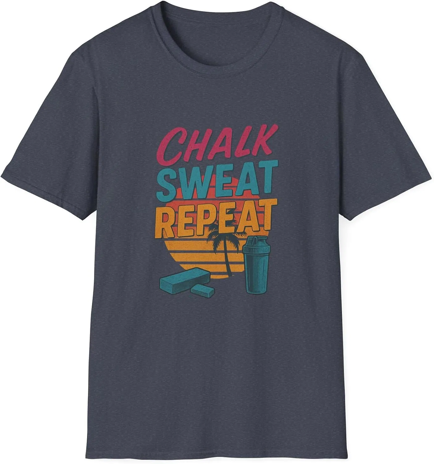 Футболка с принтом Chalk, Sweat and Repeat Gildan 64000, Heather Navy
