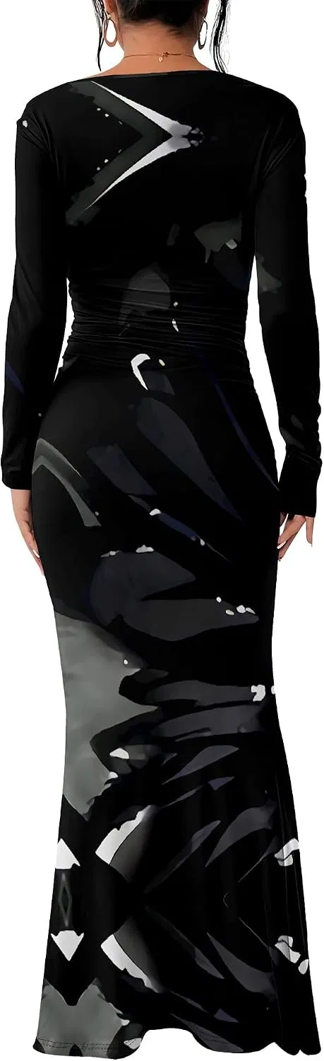Женское облегающее платье-макси с длинным рукавом, чёрный — фото 2