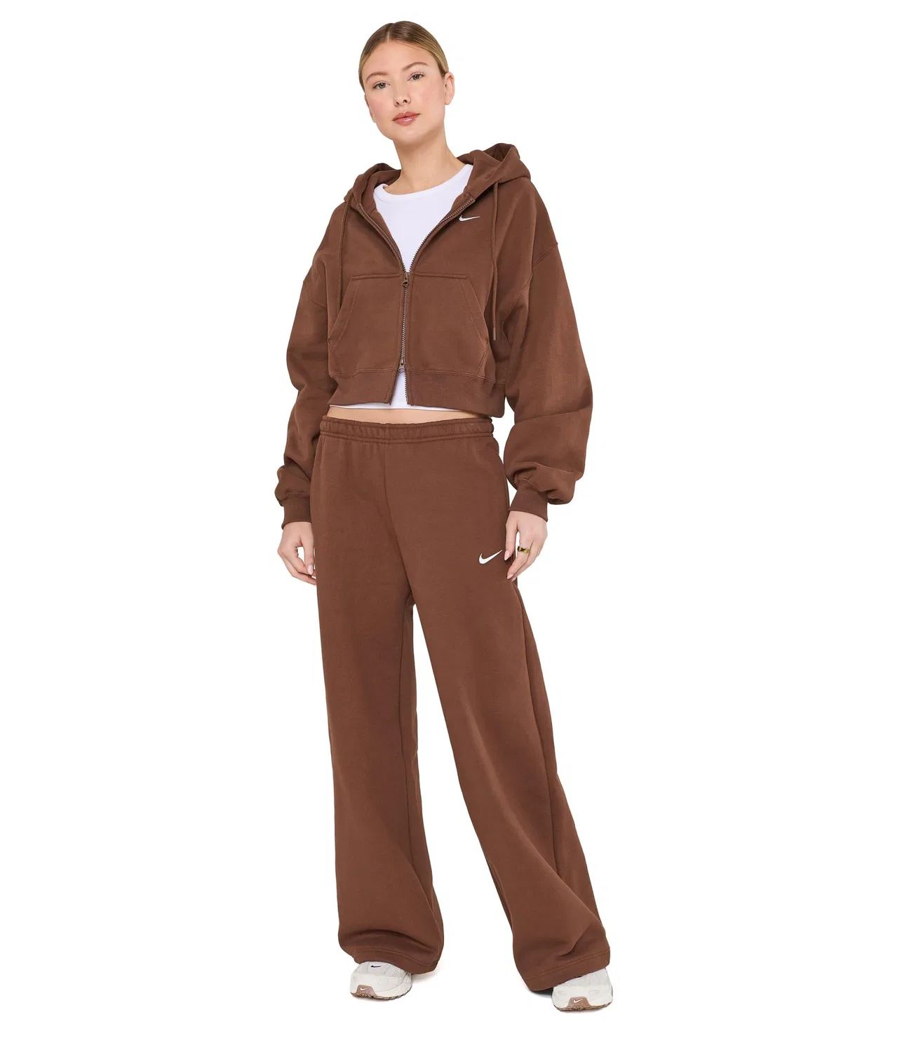 Укороченная толстовка Studio Fleece средней плотности на молнии. Nike, Cacao Wow/Sail — фото 2