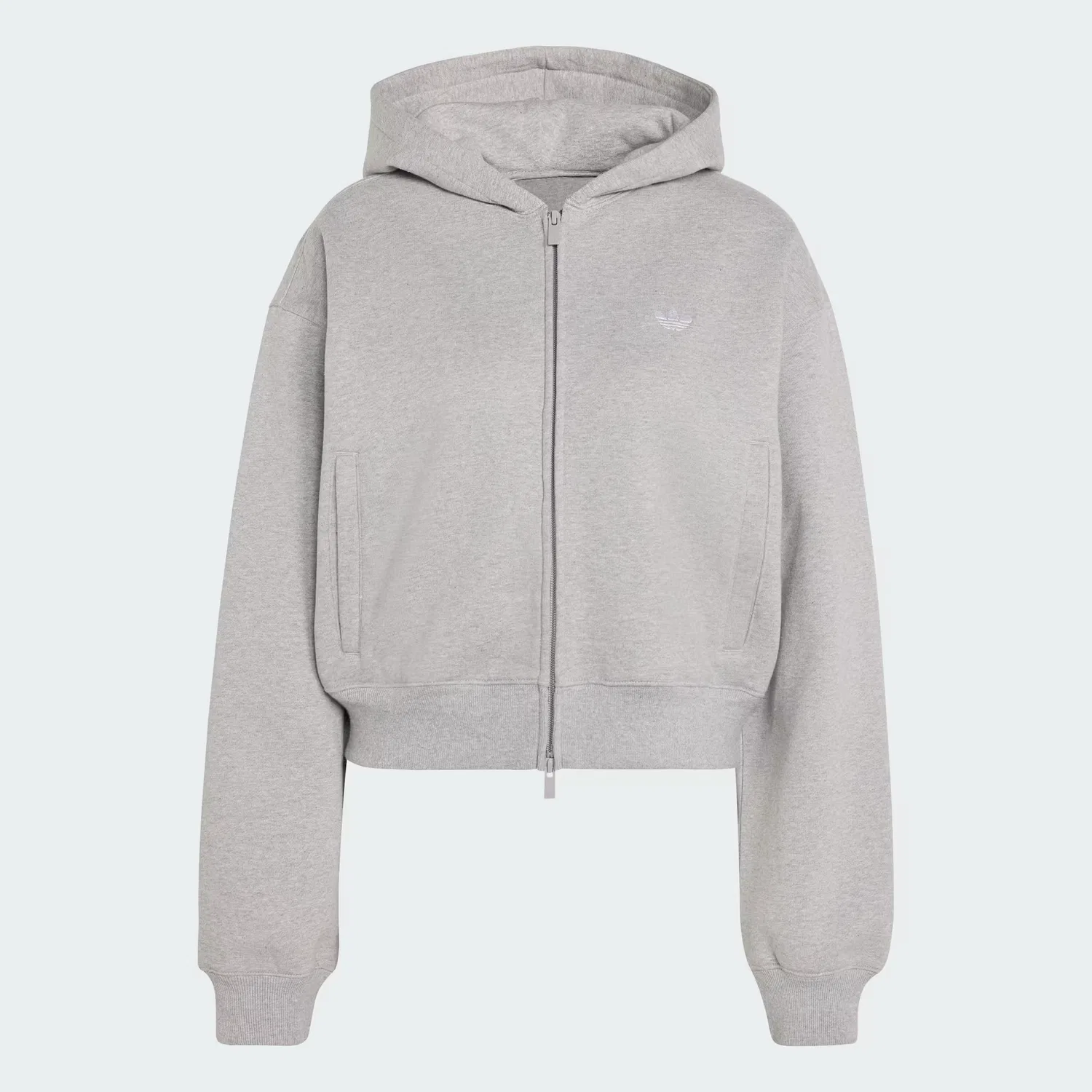 Женское укороченное худи на молнии Essentials Fleece Cropped FZ Adidas Originals, серый меланж — фото 4