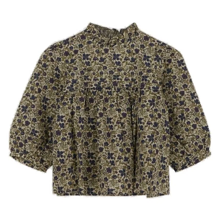 Блуза с длинным рукавом Tess Floral Print Ruffled-Trim Bonpoint, Beige