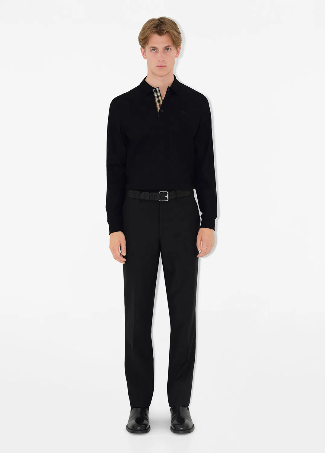 Поло Burberry Slim Fit с длинным рукавом, хлопок пике, черный — фото 4
