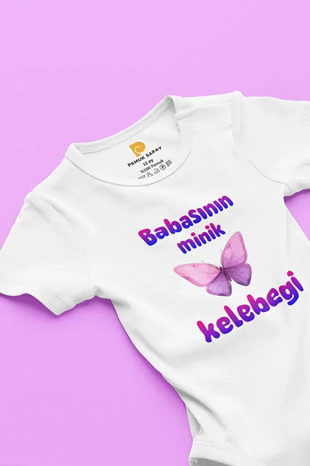 Детское боди для новорожденных с коротким рукавом с принтом Father's Little Butterfly Liljoy, Babasının Kelebeği