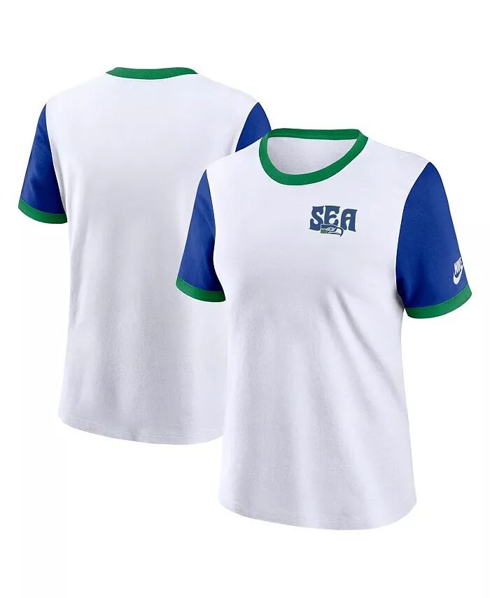 

Женская белая/королевская футболка Seattle Seahawks Rewind Ringer Nike
