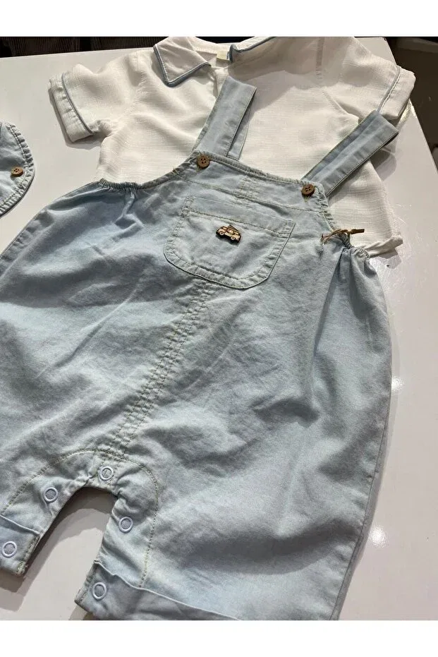 Детский комбинезон для мальчиков джинсовый Tencel Denim Baby Boy Salopet Noy Noy, Blue — фото 3